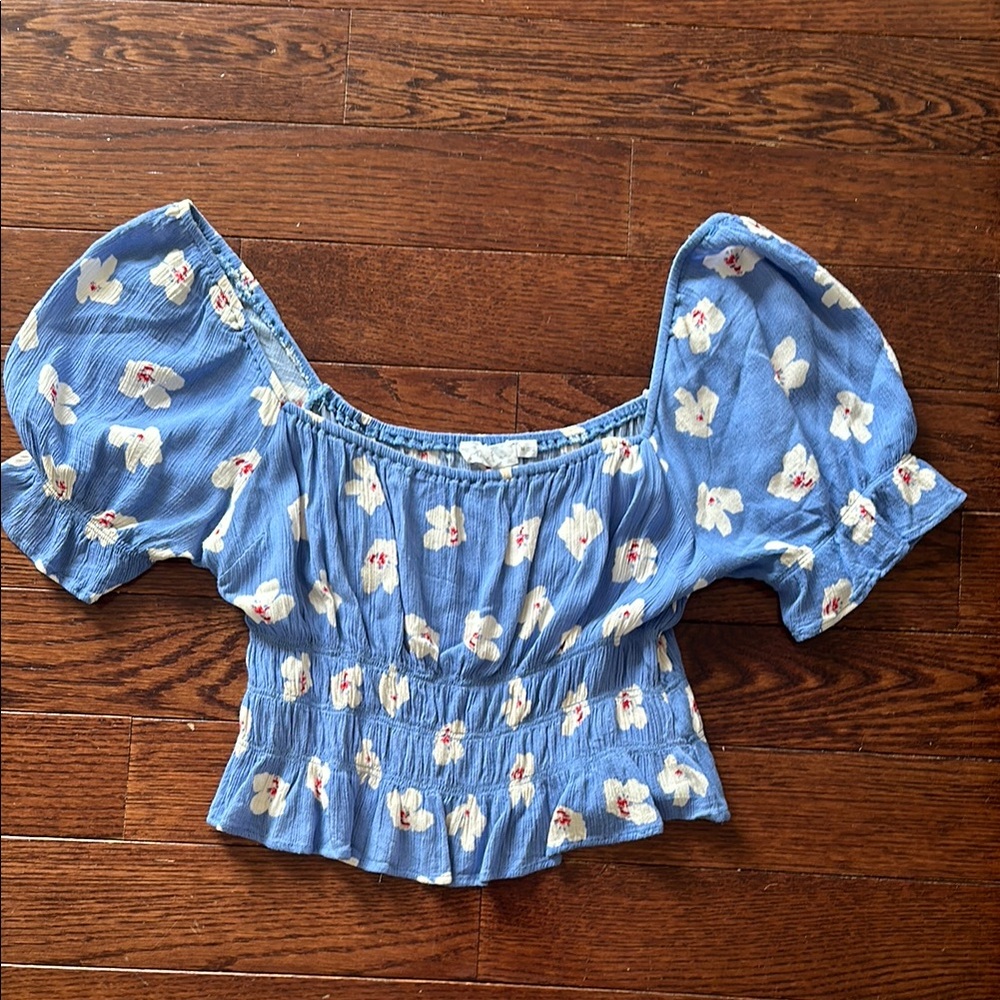 Adorable Blue Floral Women's Cropped Top size medium